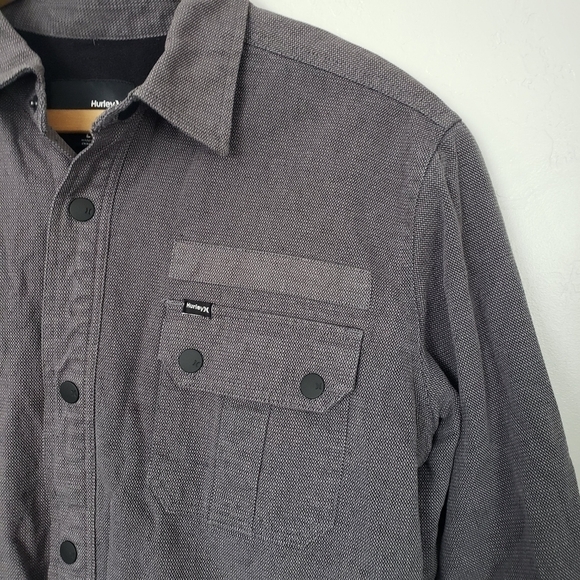 Hurley Boys Large Grey Button Up Jacket Black Fleece Lining Utility - Picture 7 of 7